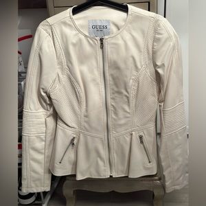 GUESS Winter White Faux Leather Peplum Jacket Size S